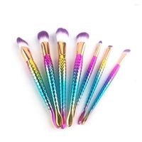 Makyaj fırçaları 7pcs/set renkli denizkızı seti güzellik kozmetik puf karıştırma göz farı vakfı kozmetik fırça kiti maquiagem