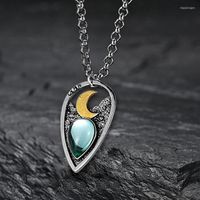 Chains Vintage Moon Cabochon Created Opal Carving Heart Pend...