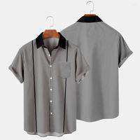 Camisas casuais masculinas 2022 Camisa de lapela de manga curta masculina impressa em 3D listrada com bolsos
