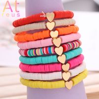 Bracelete de charme de coração 9 colorido para meninas Multicolor Polymer Clay Breads Bracelet Set Women Boho Jóias étnicas