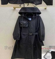 Kadın Ceket Kapşonlu Naylon Trençkot Tarfaulin Katı Cep Çıkarılabilir Kemer Uzun Ceket Üstü