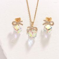 Pendientes de collar Conjunto de cristales geométricos clásicos de cuadrado del colgante de color dorado austriaco colgante para mujeres regalo de niñas