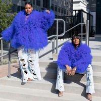 Frauenwesten Royal Blue Bluffy Stufe Tulle Women Jacke Lose Full Sleeves Midi Länge Mantel -Outfit Frauen Außenbekleidung Weste