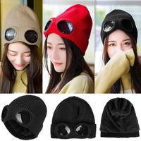 Beanies Winter Glasses Hat CP Ribbed Knit Lens Beanie Street Hip Hop Sticked Thick Fleece Warm For Women Men