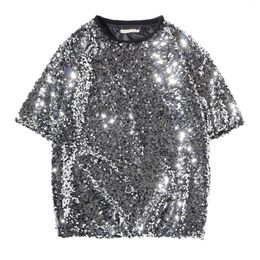 Men's T Shirts Mens Stylish Tees Shiny Sequins Design T-Shirts Fashion Short Sleeve Crewneck Stage Performance T-Shirt Nightclub Clothing