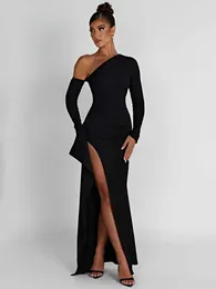 Casual Dresses Sexy Black Maxi Dress Oblique Shoulder Backless High Split Bodycon Formal Gowns Elegant Party Evening For Women