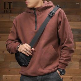 Men's Hoodies Male Clothes Aesthetic Sweatshirt For Men Black Solid Hooded Half Zip Harajuku Fashion Welcome Deal S Streetwear Winter