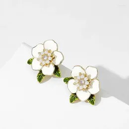 Stud Earrings Pearl Studs High-grade Enamel Camellia Sweet Girl Style Light Luxury Flower