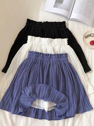 Skirts Solid Chiffon Summer Shorts Skirt Women 2024 Fashion Korean Elastic Waist Pleated Mini Casual Beach Faldas Saias