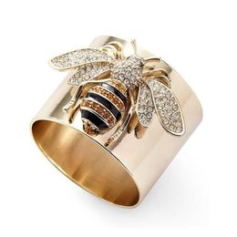Creative Little Bee Crystal Gold Ring Index Finger For Women Party Lady Jewelry Accessories Cluster Rings239u