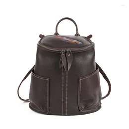 School Bags Vintage Women Cow Leather Backpack Luxury Genuine Backpacks Double Shoulder First Layer Cowhide Travel