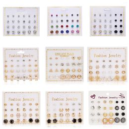 Stud Earrings 12 Pairs Of Paper Card Zircon Pearl Flower Butterfly Women's Fashion Daily Holiday Jewelry Accessory Set