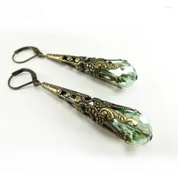 Dangle Earrings Vintage Luxury Pattern Green Crystal Long Earring Boho Ethnic Droplet Tassel For Women Fashion Jewelry
