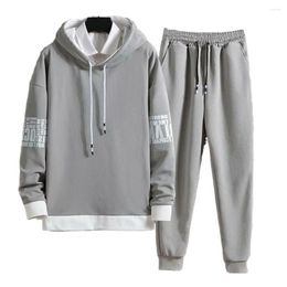 Men's Tracksuits Casual Loose Sweatshirt Pants Set Color-blocking Colour Block Hooded Jogger For Active