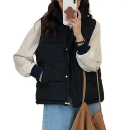 Women's Vests Women Vest Jacket Autumn Winter Stand Collar Thickened Waistcoat Solid Color Pockets Buttons Zipper Closure Coat Jackets