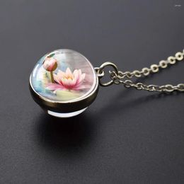 Pendant Necklaces Lotus Necklace Spherical With Double-sided Glass Material Crystal Clear And Pure As A Gift For Family Members