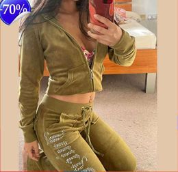 Juicy Apple Women's Tracksuits 2023 Summer Brand Sewing 2 Piece Sets Velvet Velour Women Track Suit Hoodies and Pants Met Fashion Brand Clothes4536