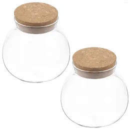 Storage Bottles 2pcs Spherical Glass Jar With Cork Lid Airtight Candy Kitchen For Preserving Storing