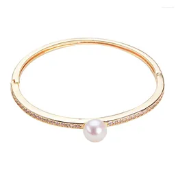 Bangle Freshwater Pearl Bracelet For Women Edison Copper-Plated Gold Inlaid Zircon Ornament Wholesale White Round Hand Jewelry