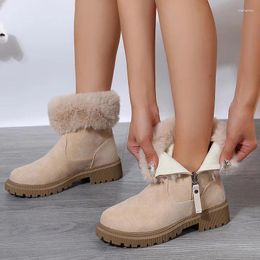 Boots Faux Fur Platform Ankle Women 2024 Winter Warm Suede Short Woman Plus Size 43 Side Zipper Thick Heeled Botas
