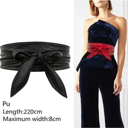 Belts 2024 Women Lace Up Belt Bowknot Longer Wide Bind Waistband Ties Bow Ladies Dress Decoration Fashion Pu Metarial