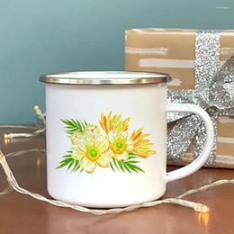 Mugs Yellow Floral Enamel Mug Durable Metal Personalized Gifts Cup Of Coffee Tea Thermal To Carry Custom Cups And