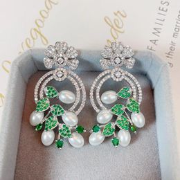 Dangle Earrings Bilincolor Green Leaf And White Pearl Fruit Earring For Women