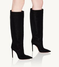 Elegant Winter Designer Manzoni Boot Aquazzuras ankle boots Saint Honore Lined Bootie embellished Black red Brown Leather Suede play Mid Calf Block Heel Stretch