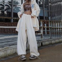 Women's Pants Streetwear Vintage Elastic High Waist Wide Leg Women Solid All-match Fashion Straight Hip Hop Loose Dance Sports Trousers