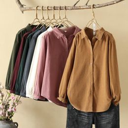 Women's Blouses Fine Womens Corduroy Shirt 2024 Autumn Women Comfortable Loose Casual Long Sleeve Shirts Ladies Solid Colour And Tops