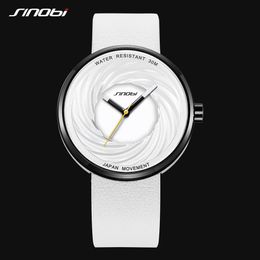 Sinobi Fashion Watch Women Big Dial New Creative eddy Design High Quality Leather Strap White Watches Casual relojes para mujer193w