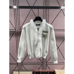 Women's Knits & Tees Mm Home Autumn/winter V-neck Style Spliced Wool Collar Knitted Cardigan Niubi Heavy Industry Nail Diamond Fashion Versatile