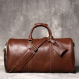 Duffel Bags Vintage Leather Travel Men's Large Capacity Tote Bag Women's Handbag Carry On Luggage Weekender Man