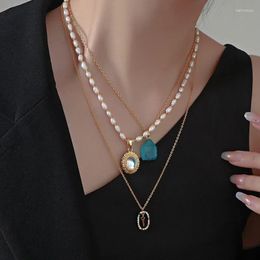 Pendant Necklaces Greek Natural Stone Necklace Crystal Rough French Stacked Freshwater Pearl Collarbone Chain