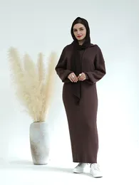 Ethnic Clothing Hooded Sweater Muslim Dress Winter Knitted Abaya For Women Long Sleeve Robe Dubai Turkey Autumn Dresses Islamic Kaftan