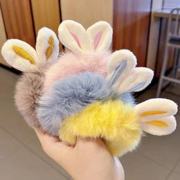 Hair Accessories 1/2pcs Ear Faux Fur Scrunchies Candy Colour Elastic Ring Sweet Women Plush Rubber Hairband Cute