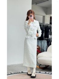 Two Piece Dress UNXX Luxury Tweed Blazer Jacket And Skirt Set For Women In Blue White Autumn Winter 2024 Female Pieces