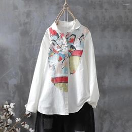 Women's Blouses Spring And Autumn Casual Women Long Sleeved Retro Literary Irregular Color Matching Temperament Commuting White Shirt