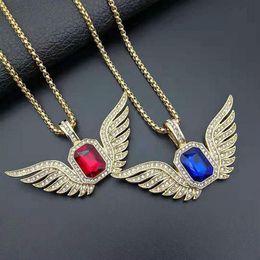 Pendant Necklaces Hip Hop Gold Colour Neckaces Cubic Zirconia Paved Bling Iced Out Angel Wing Pendants Necklace For Men Rapper Jewe241w