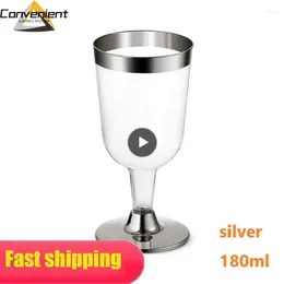 Disposable Cups Straws 1PCS Gold Champagne Flutes Plastic Glasses Wedding Party Cocktail Celebration Supplies