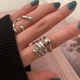 Cluster Rings Exaggerated Design Irregularity Lava Couple For Women Men Vintage Punk Stainless Steel Adjustable Finger Ring Rock Jewelry