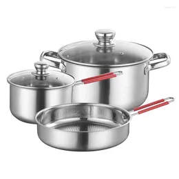 Cookware Sets Stainless Steel Pot 3 PieceSet Milk Set Soup Kitchware Frying Pan Combination Wholesale