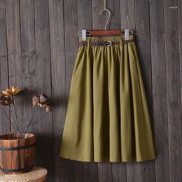 Skirts Korean Women With Belt Pleated Skirt Fashion Midi Knee Length Summer Ladies High Waist A-line School Female