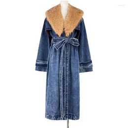 Women's Trench Coats Cotton Denim Fur Collar Coat Extended For Women Luxury Ropa Invierno Mujer 2024