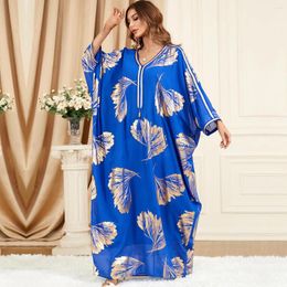 Ethnic Clothing Muslim Dress Women Chiffon Blue Bat Sleeve Abaya Kaftan Casual Loose Dresses Woman Dubai Long Robe Vestidos