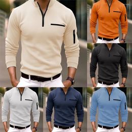 Men's T Shirts Long Sleeve T-shirt Business Casual Shirt Classic Solid Color Lapel Men Top Slim Fit Comfortable Soft T-shirts