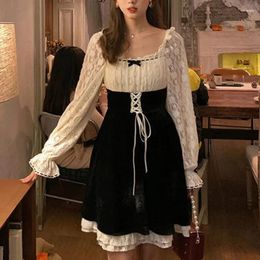 Casual Dresses French Vintage Skater Dress Women 2024 Spring Kawaii Lace Slim Korean Elegant Retro Fairy Female Cute Chic