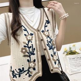 Women's Vests Contrast V-neck Camisole Cardigan With A Stylish And Versatile Jacket Crochet Towel Embroidery Knitted Vest For Spring