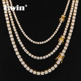 Uwin 3mm 4mm 5mm Round Cut Iced Out Cubic Zirconia Tennis Link Chain Hiphop Top Quality CZ Box Clasp Necklace Women Men Jewelry CJ185H