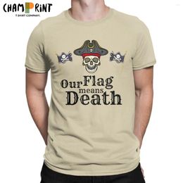 Men's T Shirts Our Flag Means Death T-Shirt Men Cool Skull Pirate Vintage Cotton Tees Round Collar Short Sleeve Printed Tops